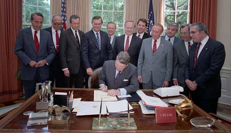 President Ronald Reagan During The Signing Ceremony for S. 49 The Firearms Owners&rsquo; Protection Act of 1986.